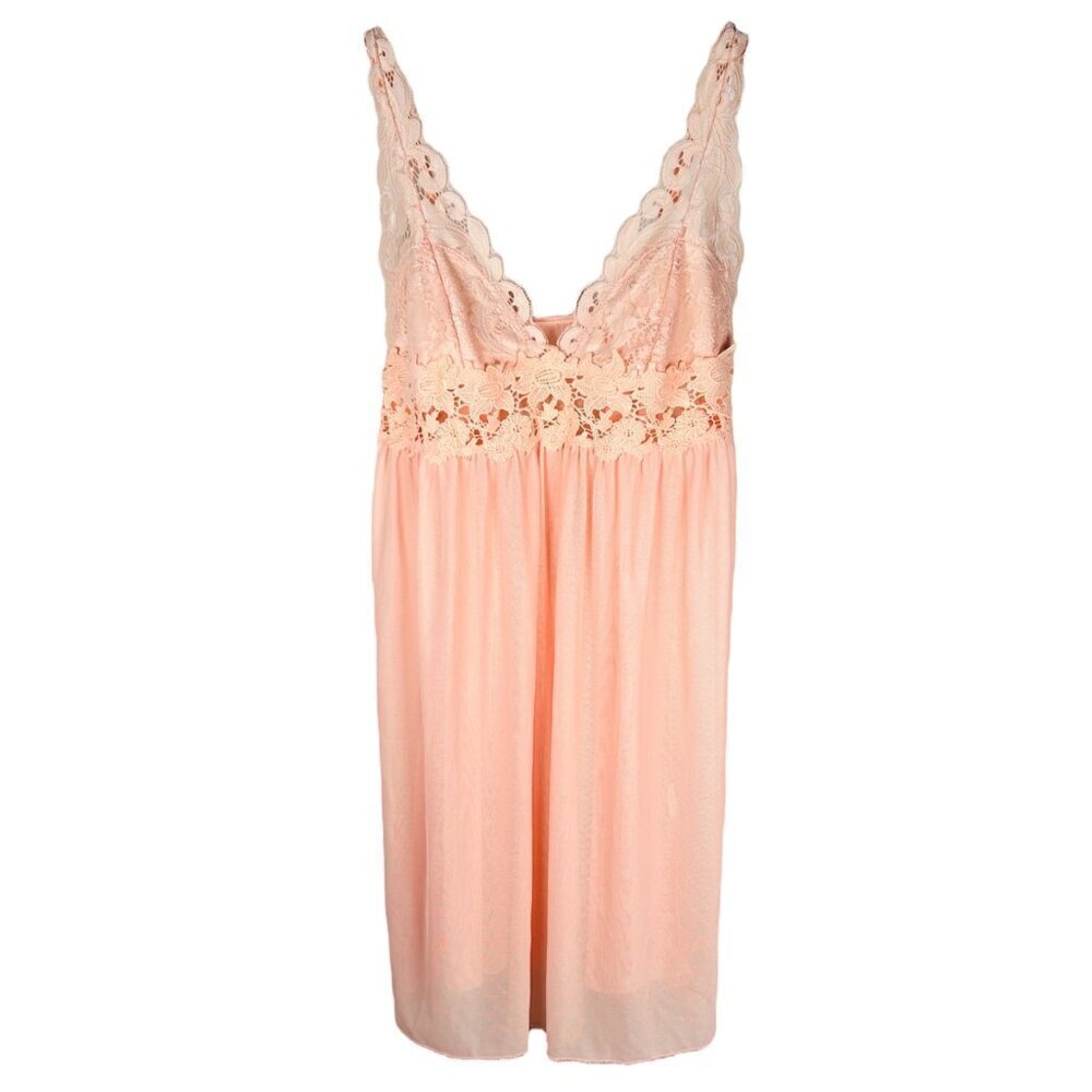 2/$30 Peach Babydoll Lace Chiffon Tunic Dress Top Small Coquette Glam Cottage